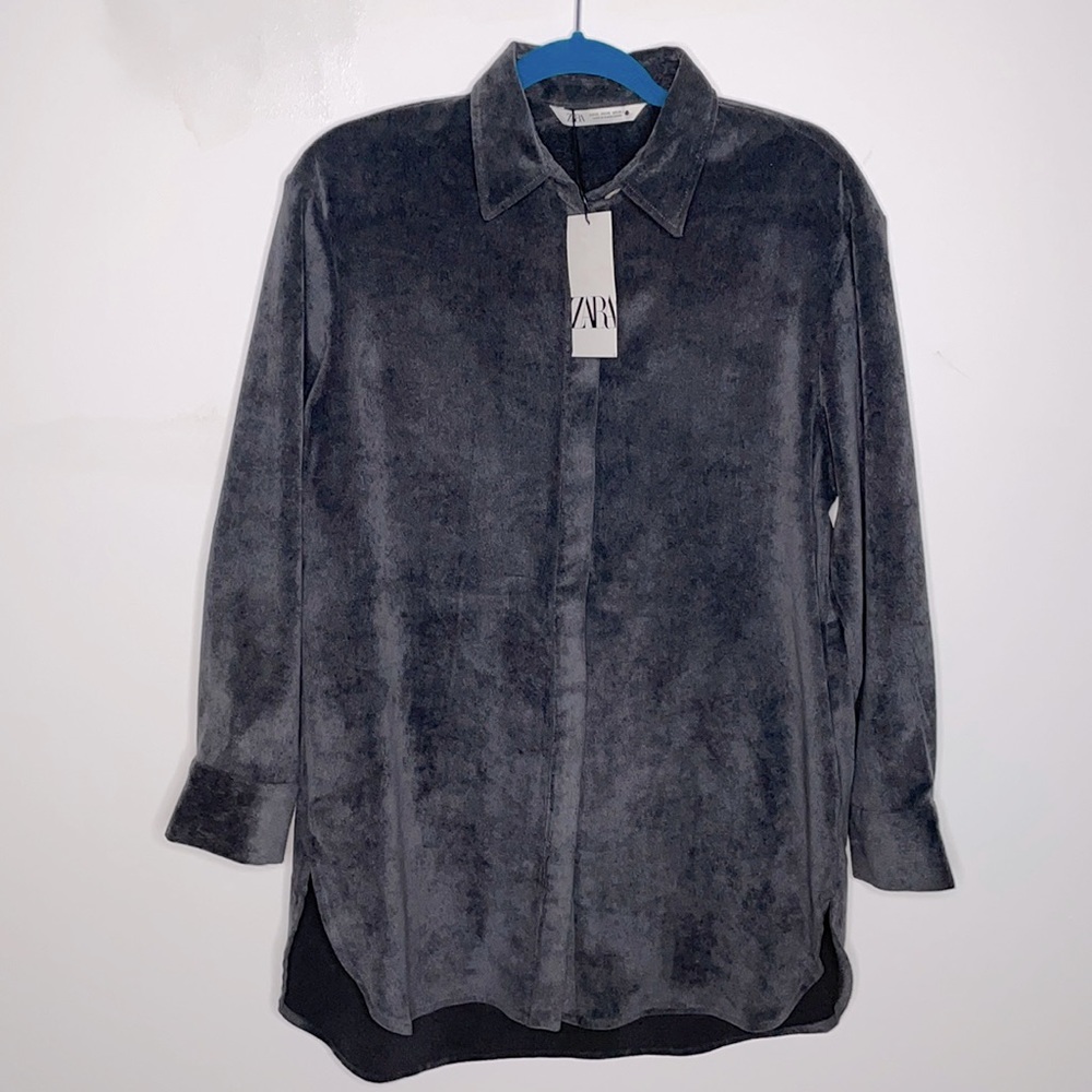 Zara Corduroy Shirt Dress in Gray
